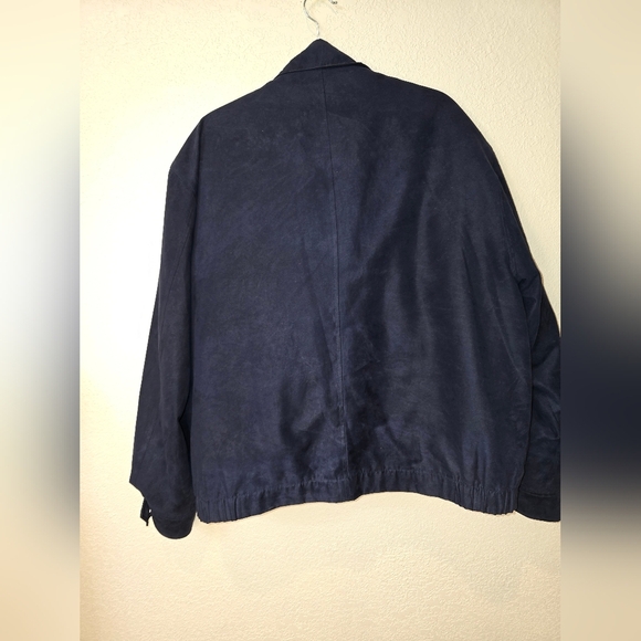 Jos A Bank Soft Sueded Bomber Jacket Sz L Navy Blue Zip Out Lining 5 pockets - Picture 6 of 8